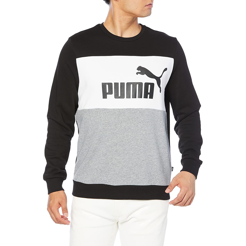 Áo Dài Tay Puma Chính hãng - ESS + BLOCK Crew -  Đen/Trắng | JapanSport 849561-01