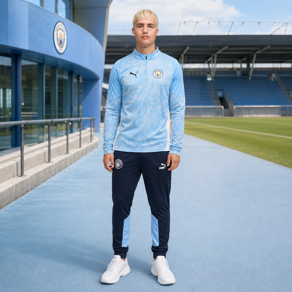 Bộ thể thao Puma Chính hãng - Manchester City 1/4 Zip Training - Màu Xanh | JapanSport 781999-01 + 779132-73