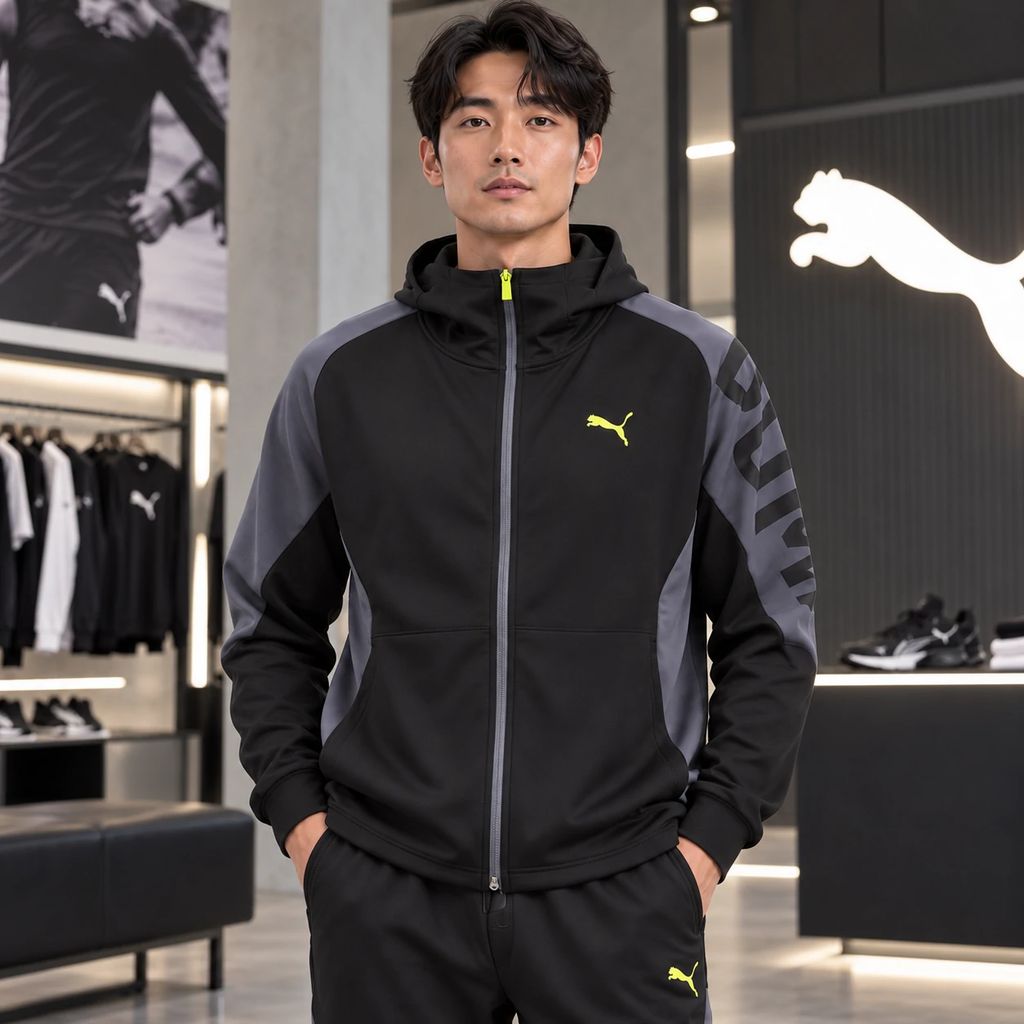 Bộ thể thao Puma Nam Chính Hãng - TAD Knit Jacket + Strength Training Knit Pants - Đen/xám| JapanSport 527046-01 526114-69