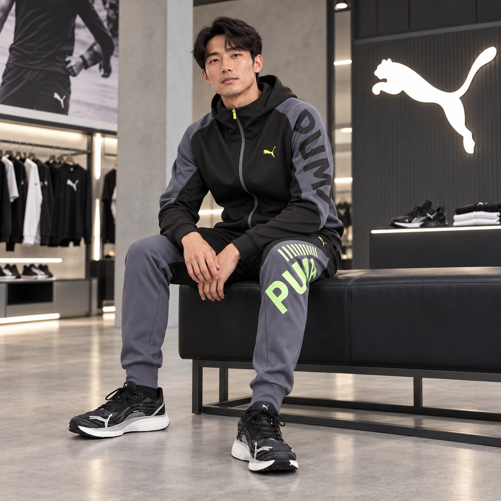 Bộ thể thao Puma Nam Chính Hãng - TAD Knit Jacket + Strength Training Knit Pants - Đen/xám| JapanSport 527046-01 526114-69