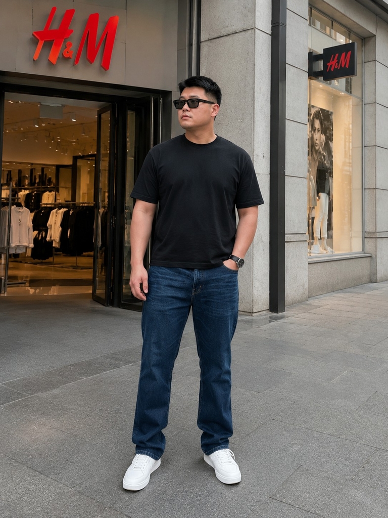 Quần H&M Chính Hãng -  Straight Regular Fit Stretch Jeans - Màu Xanh | JapanSport