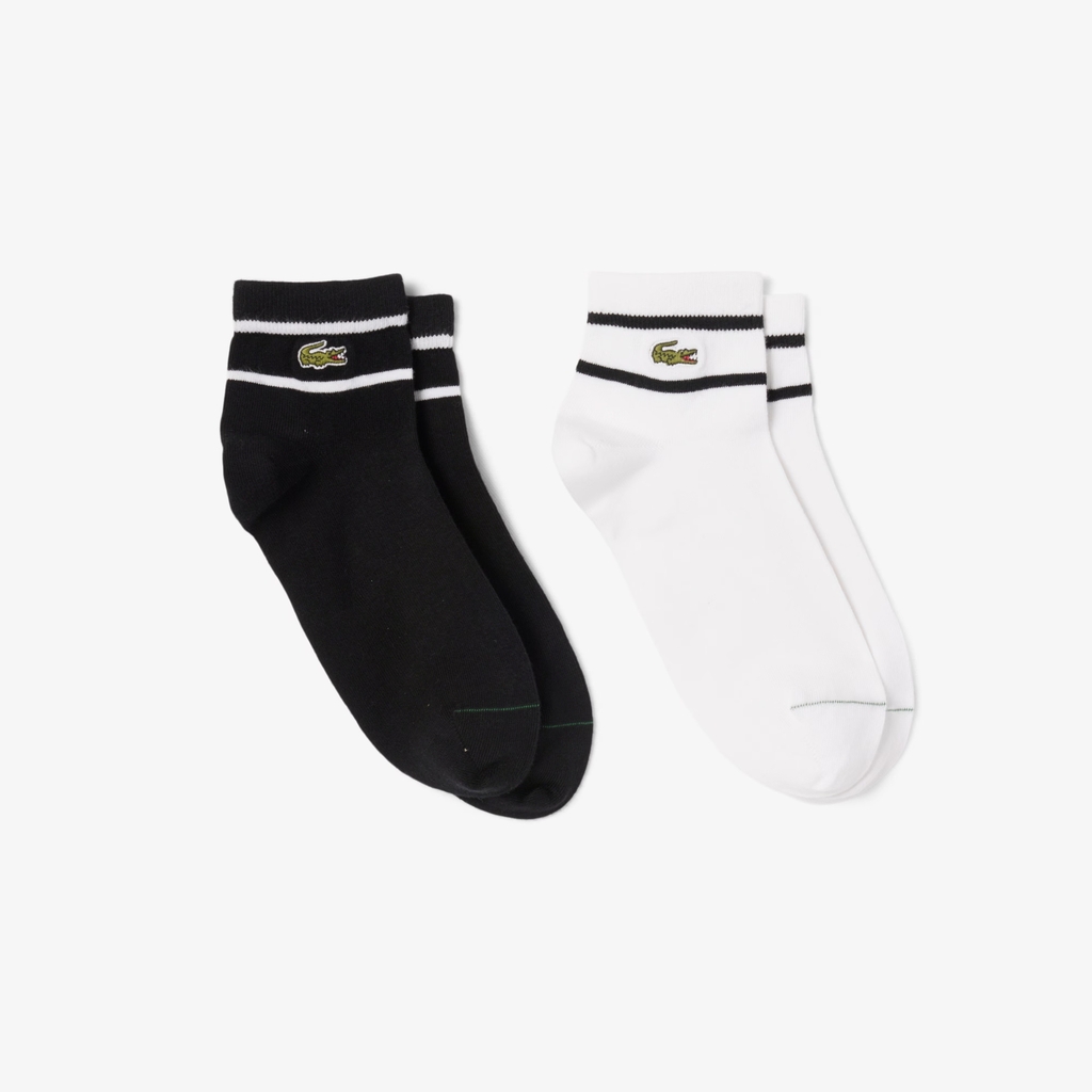 Set Tất Lacoste Chính Hãng - Unisex 2-Pack Striped Socks - Màu Đen Trắng | JapanSport RA2932-51-258