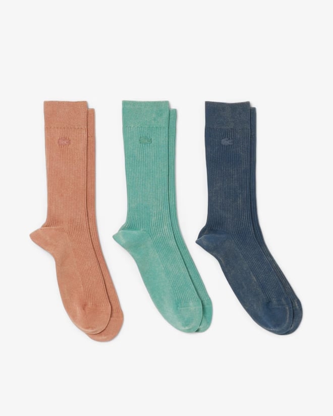 Set Tất Lacoste Chính Hãng - Unisex 3-Pack Ribbed Cotton Socks -Màu Navy/Xanh/Nâu | JapanSport RA9314-51-CRI