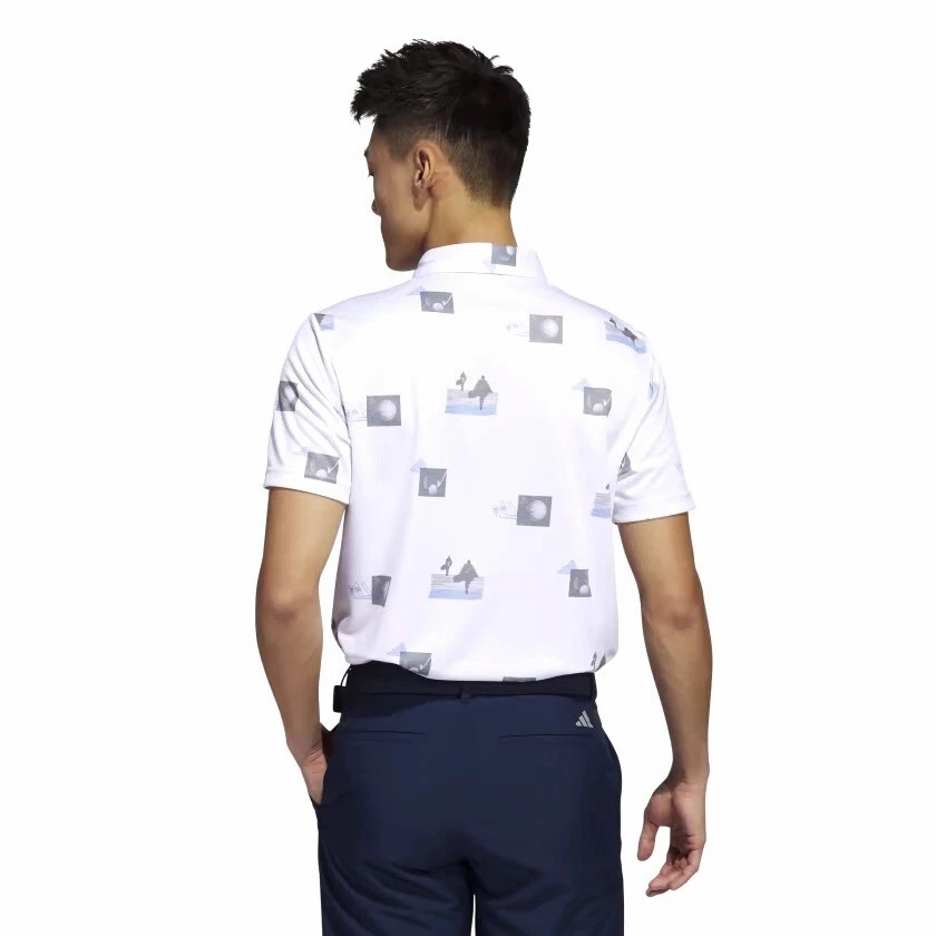 Áo Polo Adidas Nam Chính Hãng - Allover-Print Golf Polo Shirt - Màu Trắng| JapanSport HR7998
