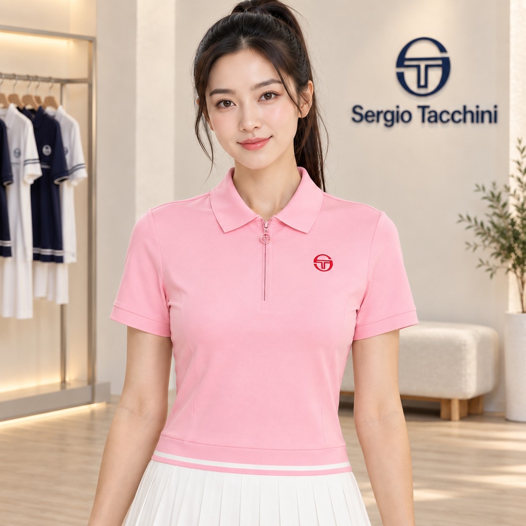 Set váy Sergio Tacchini chính hãng | Jersey Mix Pleats Collared Dress- Light Pink | Japansport TWOP10741GP001-PKL