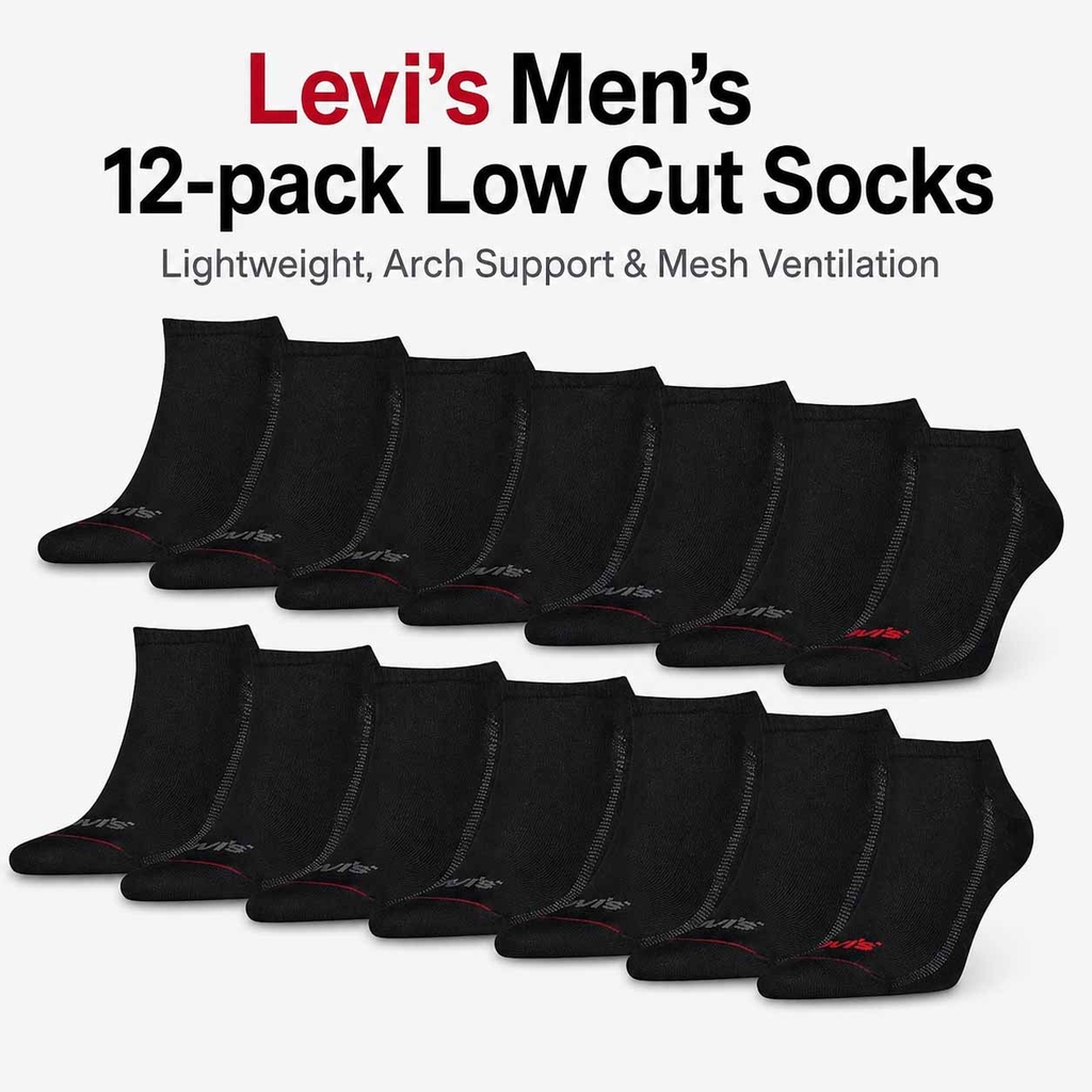 Set 12 đôi tất Levi's Chính Hãng - Vớ cổ thấp, không lộ cổ chân - Màu Đen  | JapanSport 701234320-001-803