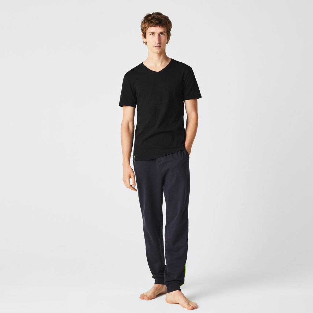 Set 3 Áo Phông Lacoste Chính Hãng -Cotton Shirt Regular Fit V-Neck - Màu Đen | JapanSport TH3444-51-031