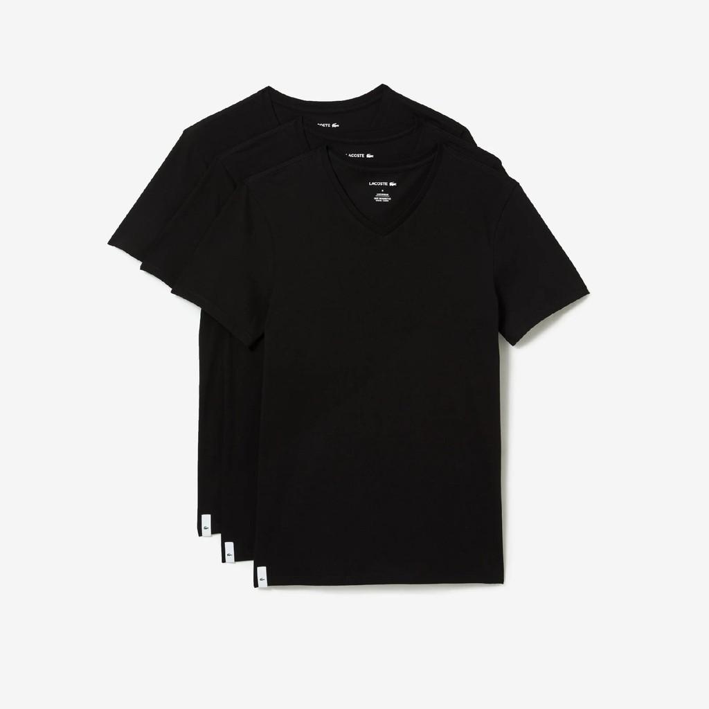 Set 3 Áo Phông Lacoste Chính Hãng -Cotton Shirt Regular Fit V-Neck - Màu Đen | JapanSport TH3444-51-031