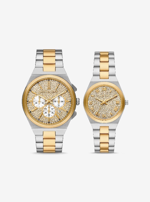 Set Đồng hồ Michael Kors Chính hãng - Lennox His and Hers Pavé Two-Tone - Màu vàng | JapanSport MK7503SET