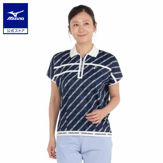 Áo Polo Mizuno Nữ Chính Hãng - Dry Aeroflow MG Logo Short Sleeve Shirt  - Màu Navy | JapanSport E2MAC202-94