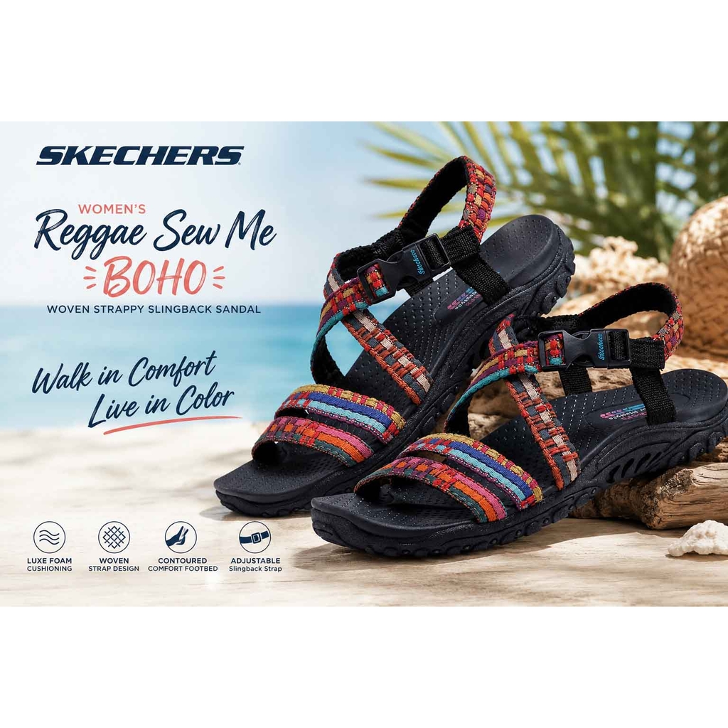Dép Skechers Nữ Chính Hãng - Reggae Sew Me Boho Woven Strappy Slingback Sandal - Multicolor | JapanSport 41113/BMLT