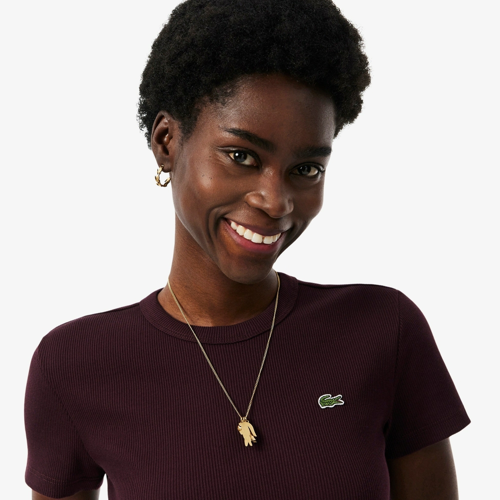 Áo Phông Lacoste nữ Chính hãng - Slim Fit Ribbed Cotton T-shirt - Màu Nâu | JapanSport TF5538-51-YUP