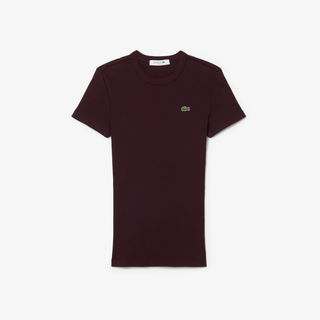 Áo Phông Lacoste nữ Chính hãng - Slim Fit Ribbed Cotton T-shirt - Màu Nâu | JapanSport TF5538-51-YUP