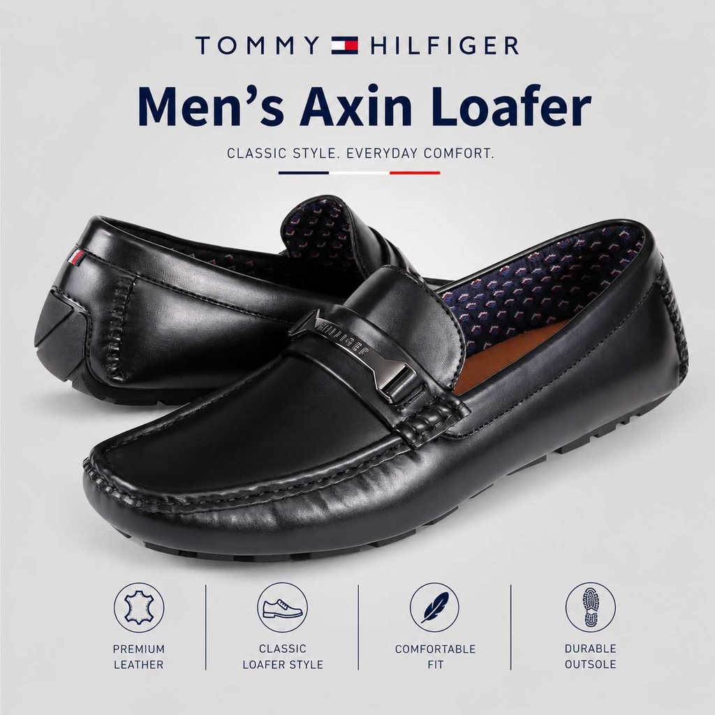 Giày Tommy Hilfiger Nam Chính Hãng - Tommy Hilfiger Axin mens Loafer - Màu Đen | JapanSport tm-Axin-Black-001