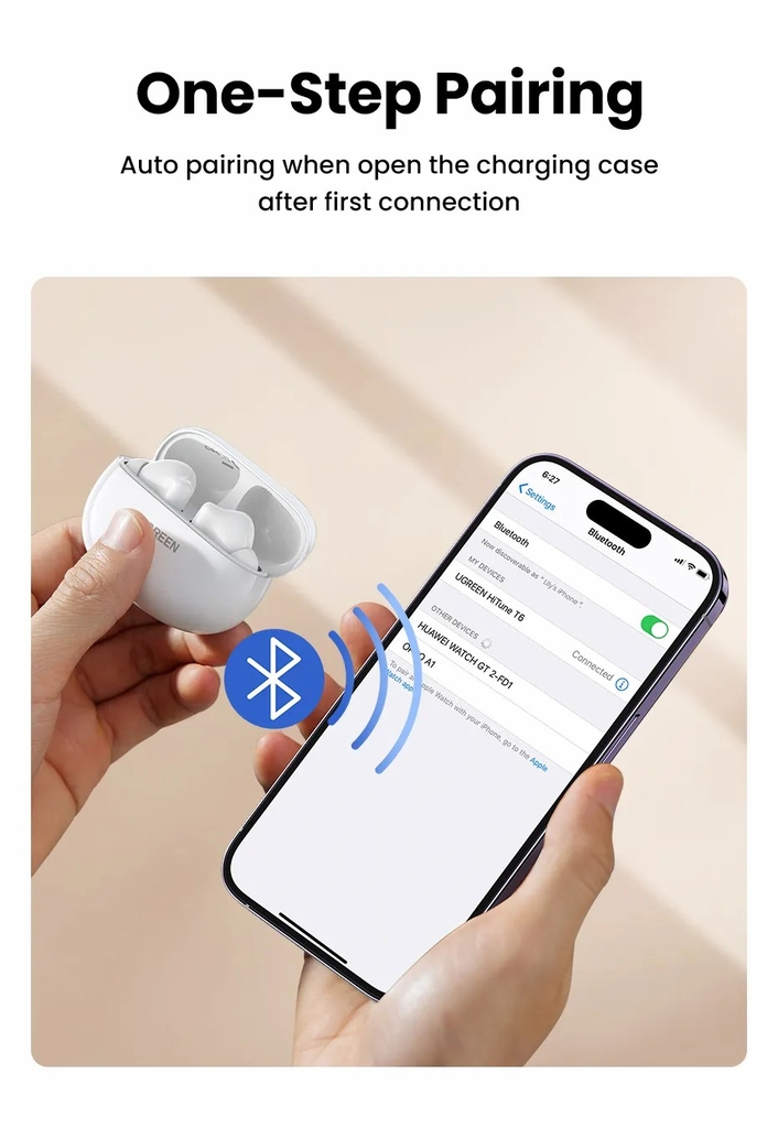 Tai nghe Ugreen Chính hãng - HiTune T6 Active Noise Reduction True Wireless T6 - Trắng | JapanSport