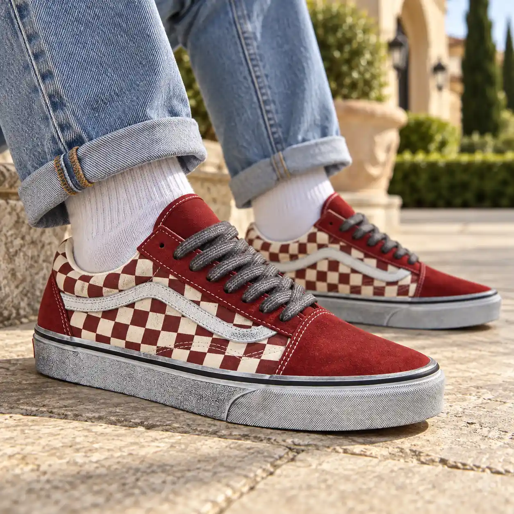Giày Nam Nữ Vans Chính Hãng - Stressed Old School - Đỏ/Trắng - JapanSport - VN0007NTY52