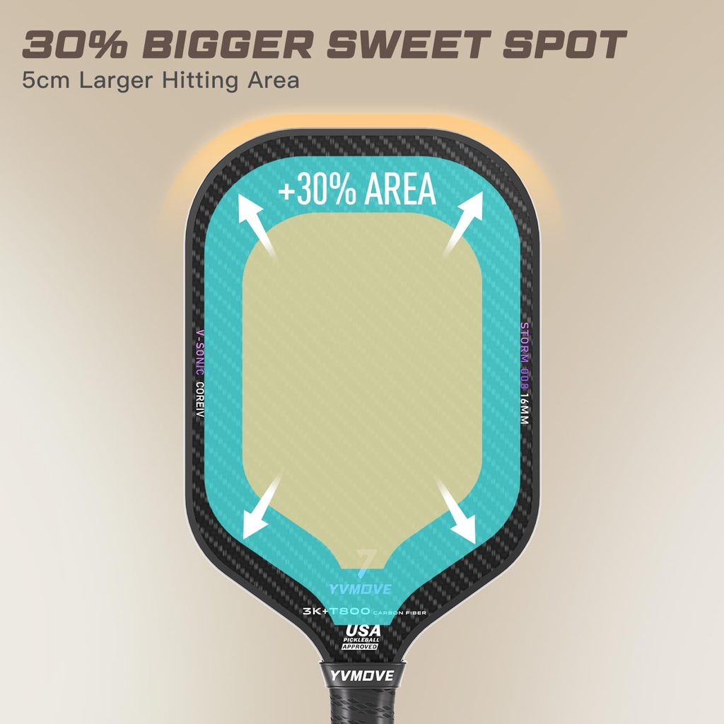 Vợt Pickleball YVmove T800 chính hãng | Sợi carbon với lõi V-Sonic IV Dynamic 16mm - USAPA Approved | JapanSport