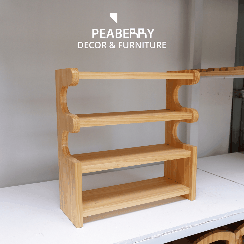 Kệ gỗ decor 4 tầng, cạnh cong