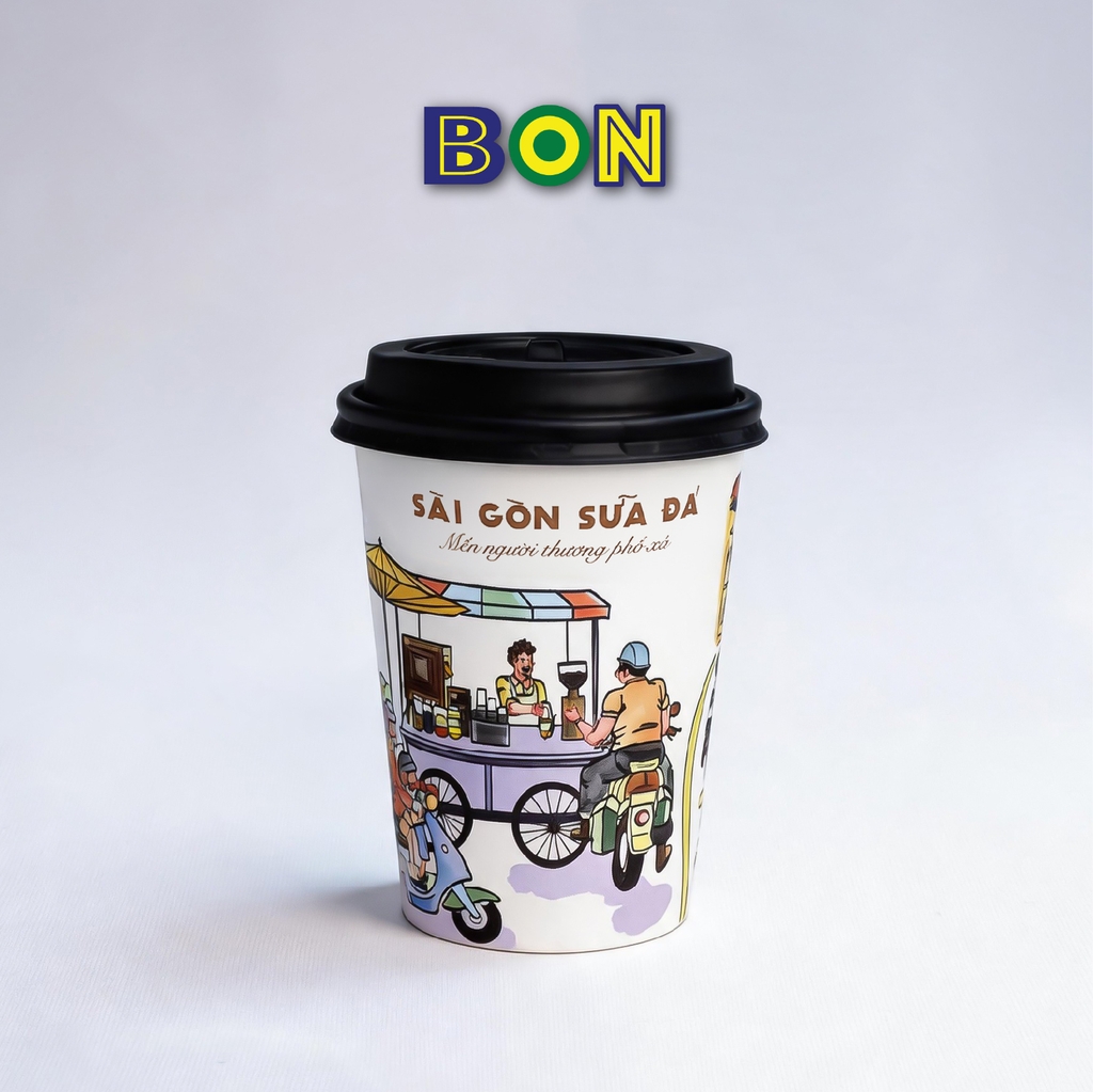 LỐC 50 LY IN TRANH - SÀI GÒN SỮA ĐÁ 360ML - CÀ PHÊ ĐÁ, NƯỚC UỐNG LẠNH - LY DÀY, ĐẸP, 260 Gram SM - Giá đã gồm HĐ VAT