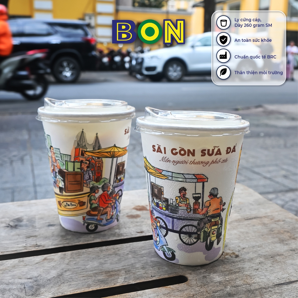 LỐC 50 LY IN TRANH - SÀI GÒN SỮA ĐÁ 360ML - CÀ PHÊ ĐÁ, NƯỚC UỐNG LẠNH - LY DÀY, ĐẸP, 260 Gram SM - Giá đã gồm HĐ VAT