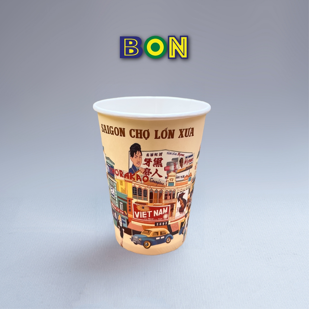 LỐC 50 LY IN TRANH - SÀI GÒN CHỢ LỚN XƯA 360ML - CÀ PHÊ ĐÁ, NƯỚC UỐNG LẠNH - LY DÀY, ĐẸP, 260 Gram SM - Giá đã gồm HĐ VAT