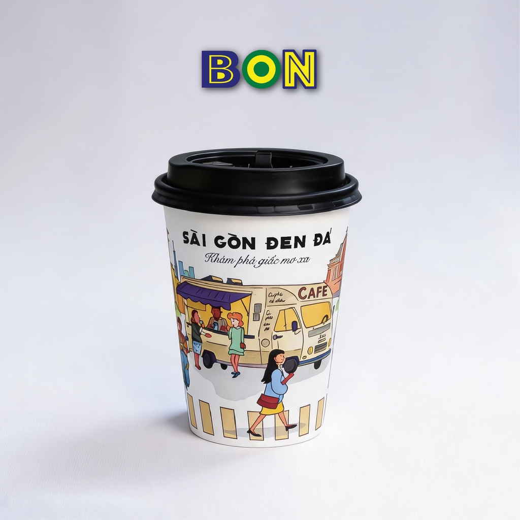LỐC 50 LY IN TRANH - SÀI GÒN ĐEN ĐÁ 360ML - CÀ PHÊ ĐÁ, NƯỚC UỐNG LẠNH - LY DÀY, ĐẸP, 260 Gram SM - Giá đã gồm HĐ VAT