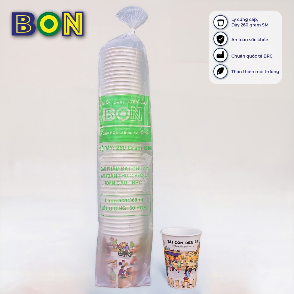 LỐC 50 LY IN TRANH - SÀI GÒN ĐEN ĐÁ 360ML - CÀ PHÊ ĐÁ, NƯỚC UỐNG LẠNH - LY DÀY, ĐẸP, 260 Gram SM - Giá đã gồm HĐ VAT