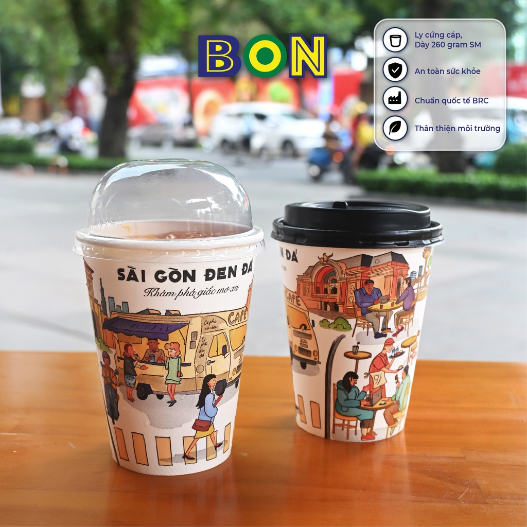 LỐC 50 LY IN TRANH - SÀI GÒN ĐEN ĐÁ 360ML - CÀ PHÊ ĐÁ, NƯỚC UỐNG LẠNH - LY DÀY, ĐẸP, 260 Gram SM - Giá đã gồm HĐ VAT