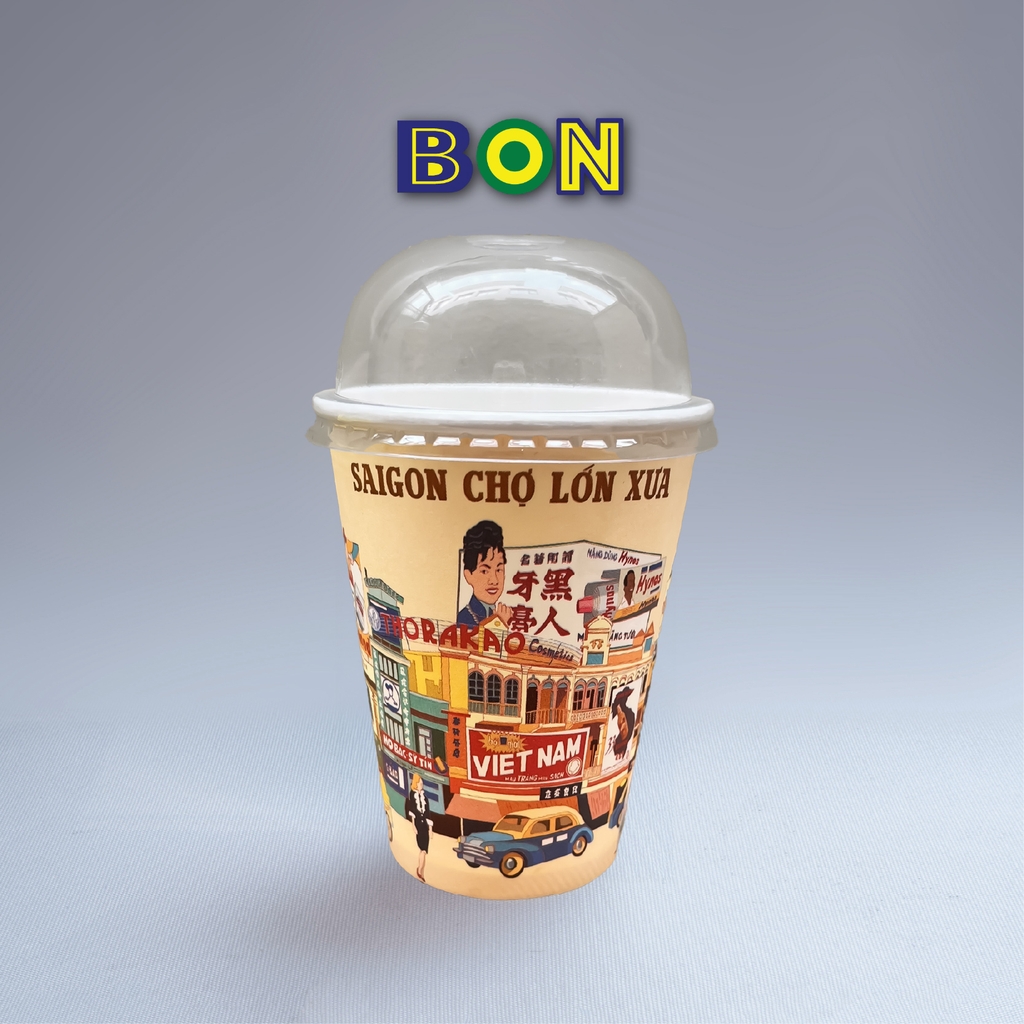 LỐC 50 LY IN TRANH - SÀI GÒN CHỢ LỚN XƯA 360ML - CÀ PHÊ ĐÁ, NƯỚC UỐNG LẠNH - LY DÀY, ĐẸP, 260 Gram SM - Giá đã gồm HĐ VAT