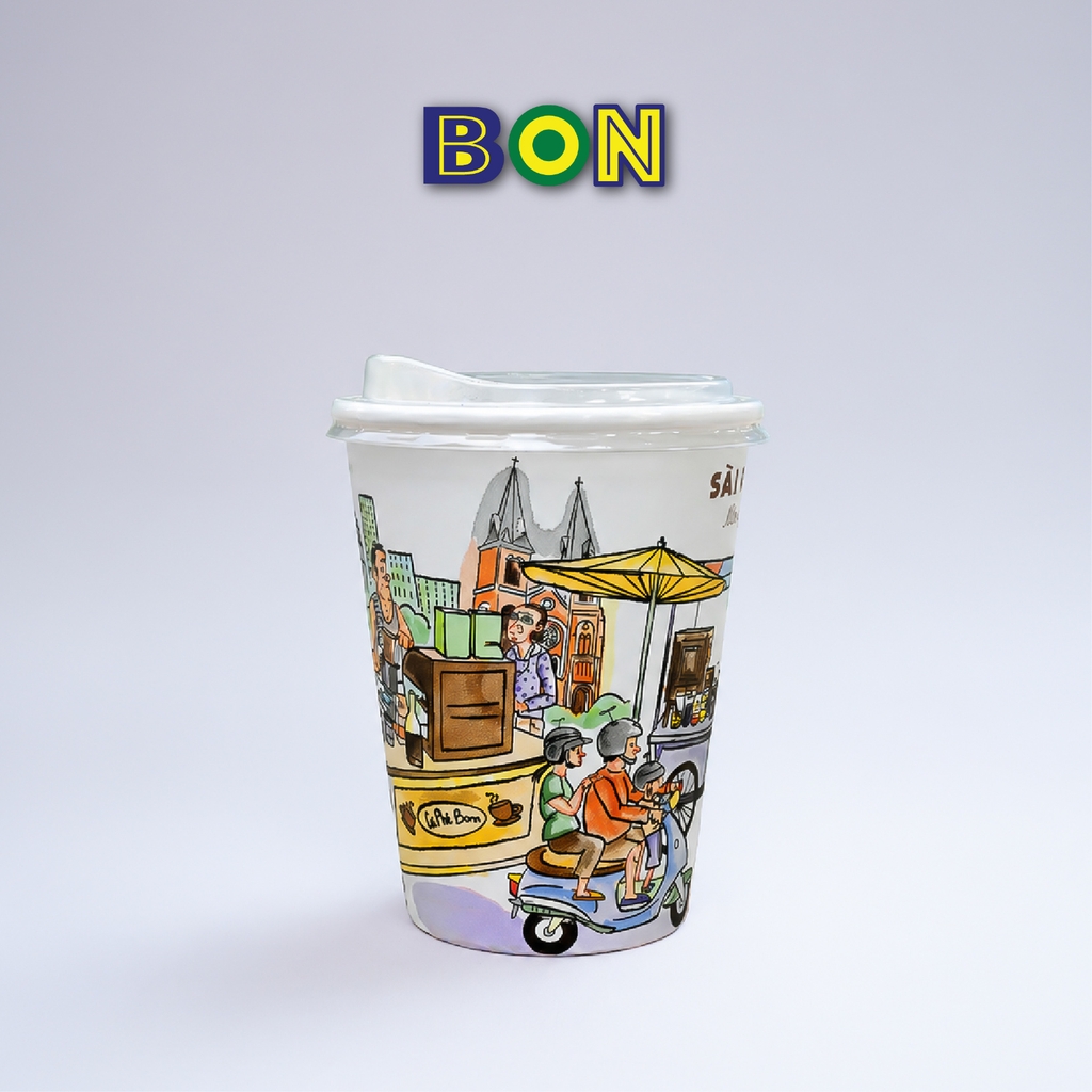 LỐC 50 LY IN TRANH - SÀI GÒN SỮA ĐÁ 360ML - CÀ PHÊ ĐÁ, NƯỚC UỐNG LẠNH - LY DÀY, ĐẸP, 260 Gram SM - Giá đã gồm HĐ VAT