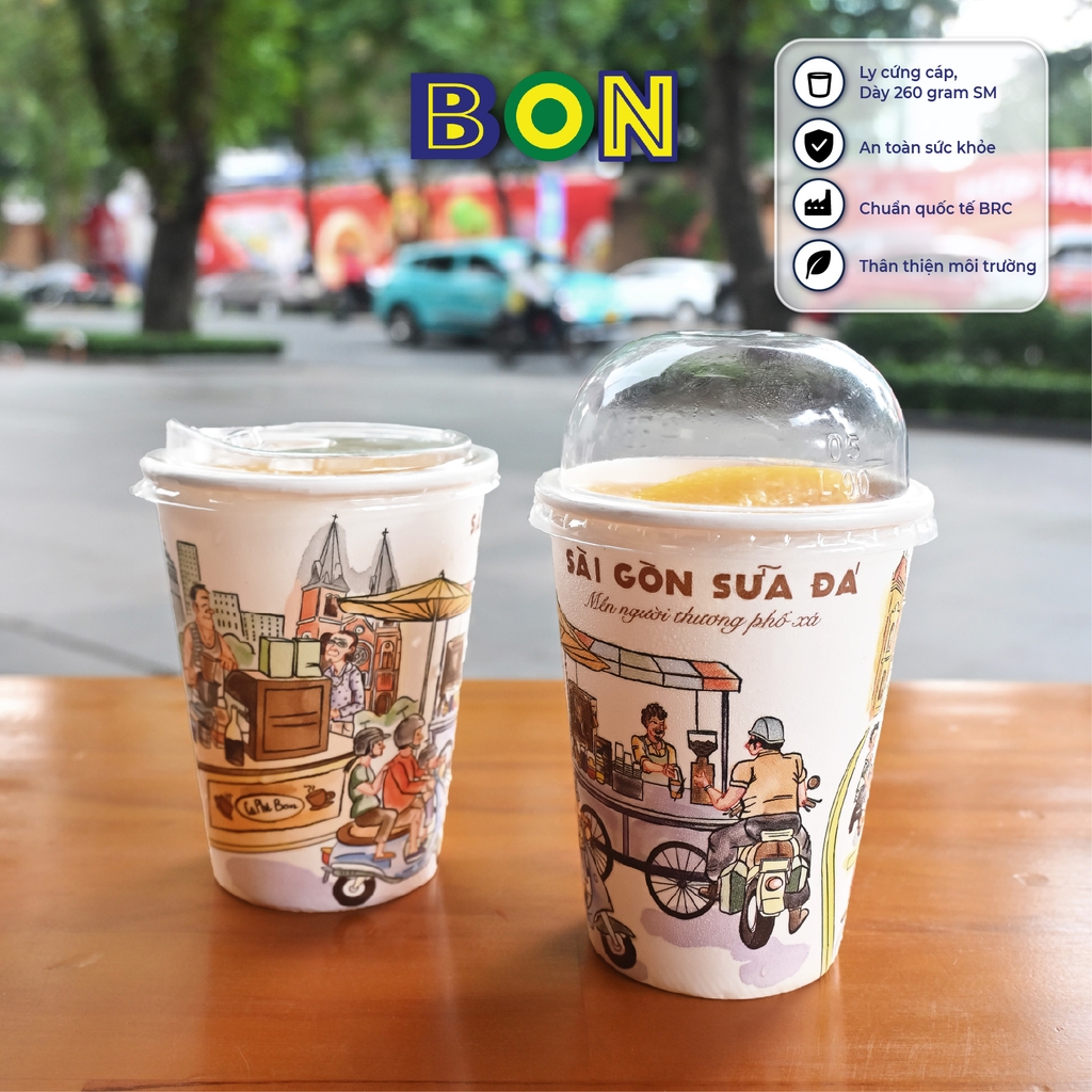 LỐC 50 LY IN TRANH - SÀI GÒN SỮA ĐÁ 360ML - CÀ PHÊ ĐÁ, NƯỚC UỐNG LẠNH - LY DÀY, ĐẸP, 260 Gram SM - Giá đã gồm HĐ VAT
