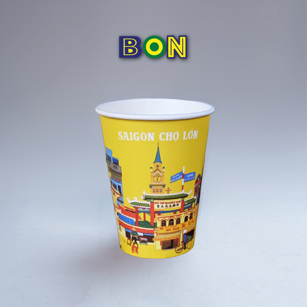 LỐC 50 LY IN TRANH - SÀI GÒN CHỢ LỚN 360ML - CÀ PHÊ ĐÁ, NƯỚC UỐNG LẠNH - LY DÀY, ĐẸP, 260 Gram SM - Giá đã gồm HĐ VAT