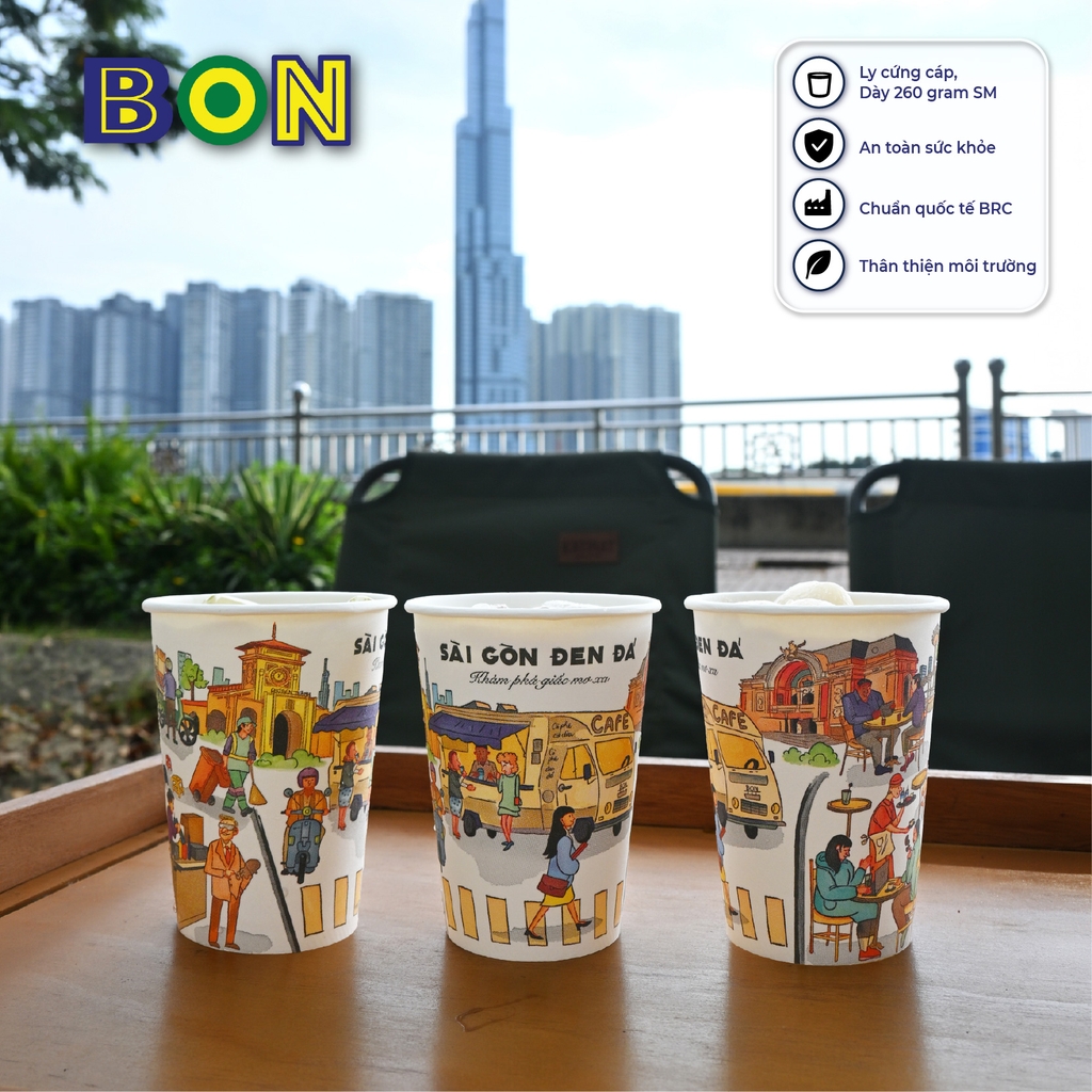 LỐC 50 LY IN TRANH - SÀI GÒN ĐEN ĐÁ 360ML - CÀ PHÊ ĐÁ, NƯỚC UỐNG LẠNH - LY DÀY, ĐẸP, 260 Gram SM - Giá đã gồm HĐ VAT