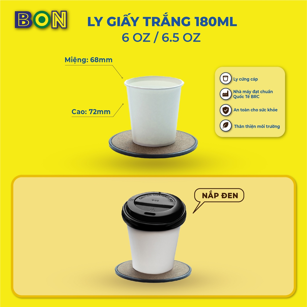 LỐC 50 LY GIẤY TRẮNG CÓ NẮP- 180ML (6 / 6.5 OZ) - UỐNG NƯỚC, NHA KHOA, CÀ PHÊ NÓNG - Giá đã gồm HĐ VAT