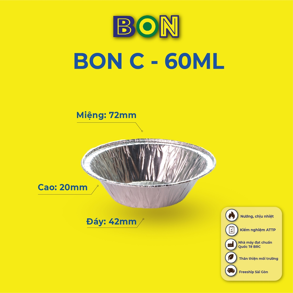 LỐC 100 CHÉN NHÔM NƯỚNG BON C 60ML - CHÉN NƯỚNG HÀU, TRỨNG