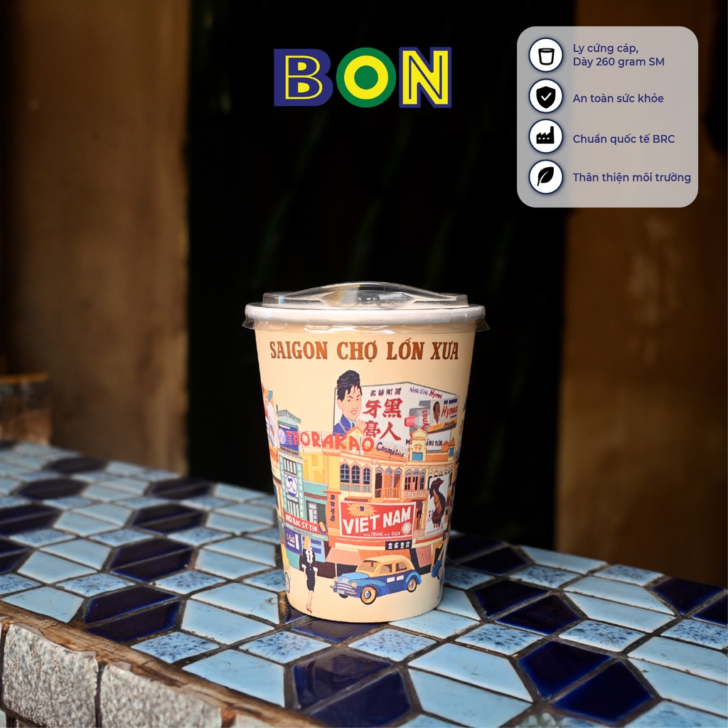 LỐC 50 LY IN TRANH - SÀI GÒN CHỢ LỚN XƯA 360ML - CÀ PHÊ ĐÁ, NƯỚC UỐNG LẠNH - LY DÀY, ĐẸP, 260 Gram SM - Giá đã gồm HĐ VAT