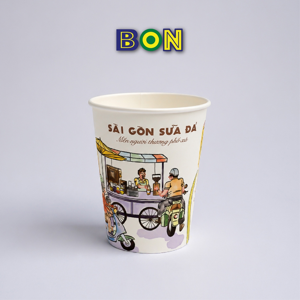 LỐC 50 LY IN TRANH - SÀI GÒN SỮA ĐÁ 360ML - CÀ PHÊ ĐÁ, NƯỚC UỐNG LẠNH - LY DÀY, ĐẸP, 260 Gram SM - Giá đã gồm HĐ VAT
