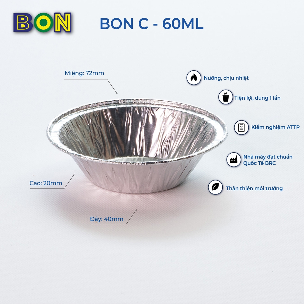 LỐC 100 CHÉN NHÔM NƯỚNG BON C - 60ML