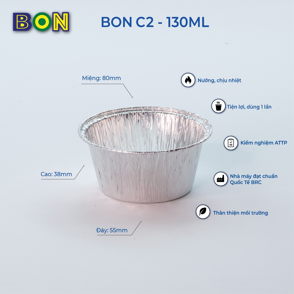 LỐC 50 CHÉN NHÔM NƯỚNG BON C2 - 130ML