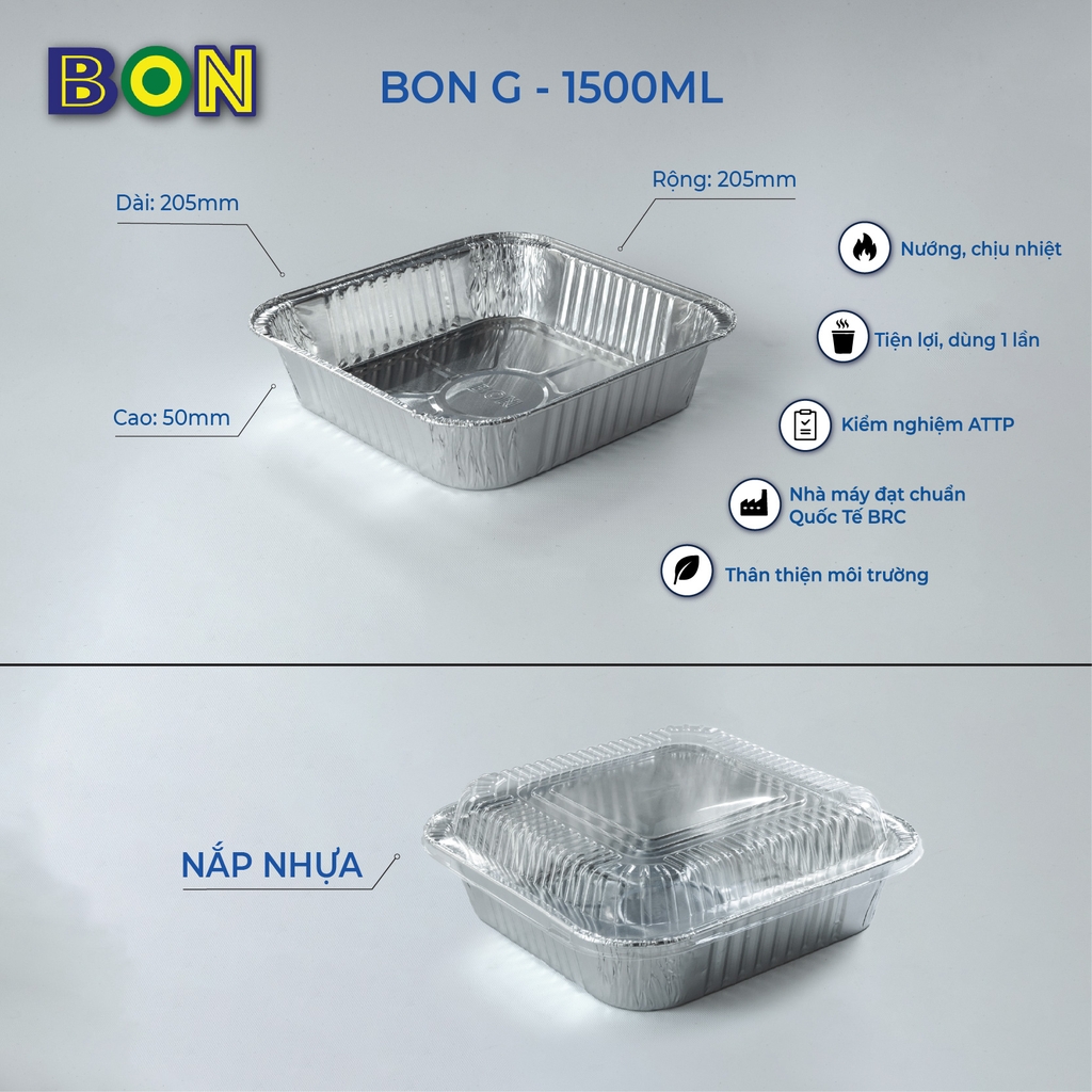 LỐC 20 KHAY CHIÊN KHÔNG DẦU VUÔNG BON G - 1500ML