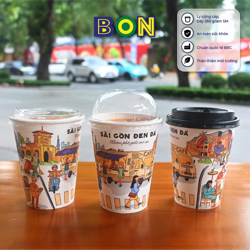 LỐC 50 LY IN TRANH - SÀI GÒN ĐEN ĐÁ 360ML - CÀ PHÊ ĐÁ, NƯỚC UỐNG LẠNH - LY DÀY, ĐẸP, 260 Gram SM - Giá đã gồm HĐ VAT