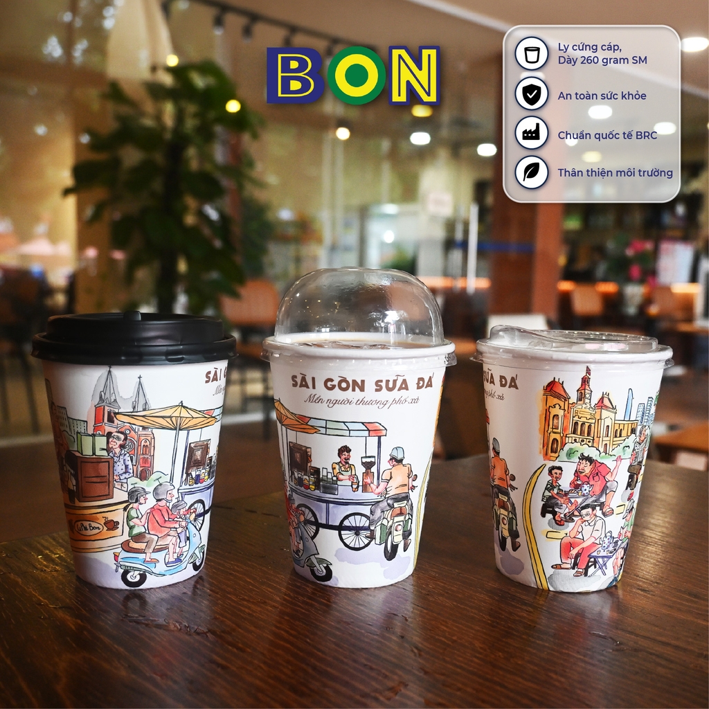 LỐC 50 LY IN TRANH - SÀI GÒN SỮA ĐÁ 360ML - CÀ PHÊ ĐÁ, NƯỚC UỐNG LẠNH - LY DÀY, ĐẸP, 260 Gram SM - Giá đã gồm HĐ VAT