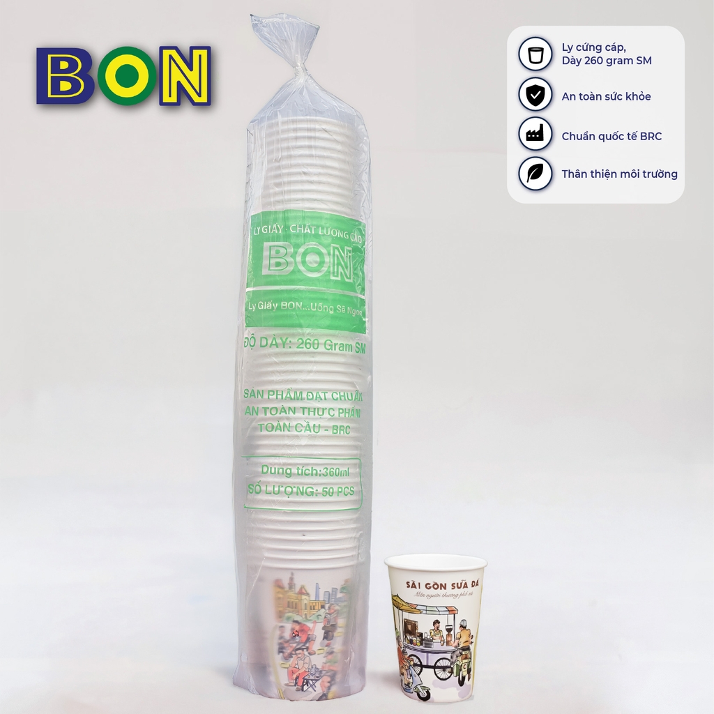 LỐC 50 LY IN TRANH - SÀI GÒN SỮA ĐÁ 360ML - CÀ PHÊ ĐÁ, NƯỚC UỐNG LẠNH - LY DÀY, ĐẸP, 260 Gram SM - Giá đã gồm HĐ VAT