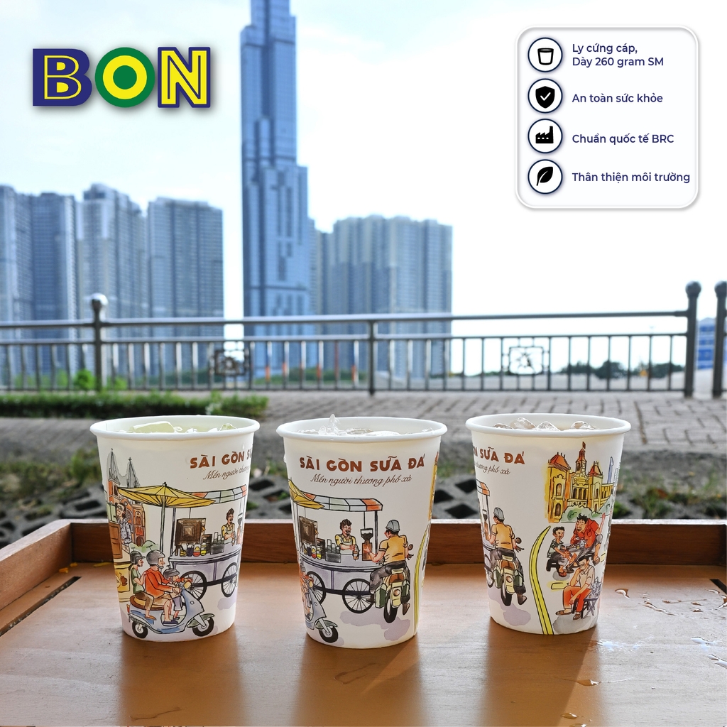LỐC 50 LY IN TRANH - SÀI GÒN SỮA ĐÁ 360ML - CÀ PHÊ ĐÁ, NƯỚC UỐNG LẠNH - LY DÀY, ĐẸP, 260 Gram SM - Giá đã gồm HĐ VAT