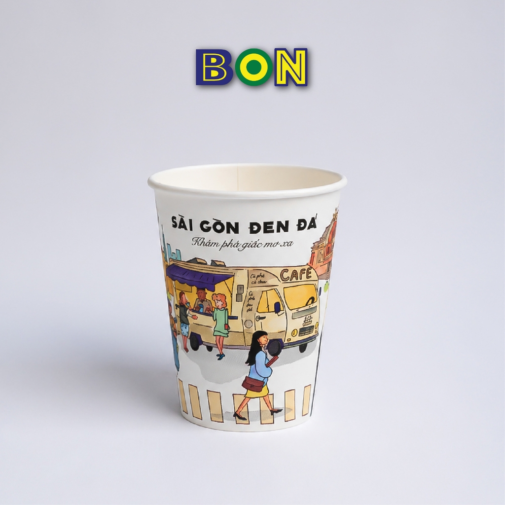 LỐC 50 LY IN TRANH - SÀI GÒN ĐEN ĐÁ 360ML - CÀ PHÊ ĐÁ, NƯỚC UỐNG LẠNH - LY DÀY, ĐẸP, 260 Gram SM - Giá đã gồm HĐ VAT