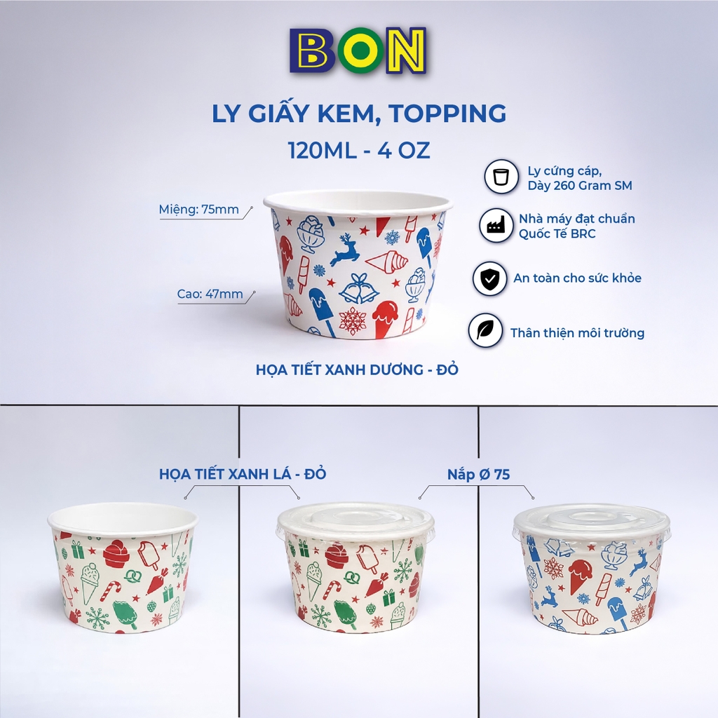 LỐC 50 LY GIẤY KEM, TOPPING 120ML(4oz) – LY ĐỰNG KEM, TOPPING, BÁNH FLAN, SỮA CHUA – LY DÀY, ĐẸP – GIÁ ĐÃ GỒM HĐ VAT