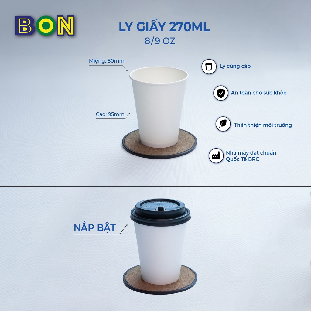 LỐC 50 LY GIẤY TRẮNG - 270ML (8 / 9 OZ)