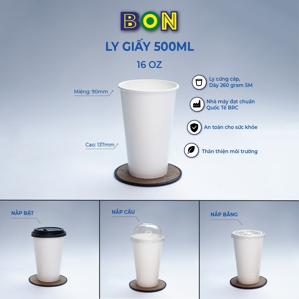 LỐC 50 LY GIẤY TRẮNG - 500ML (16 OZ)