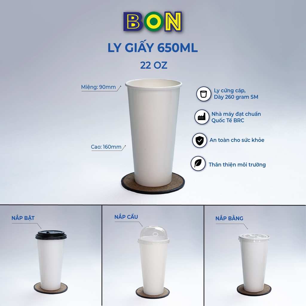 LỐC 50 LY GIẤY TRẮNG 650ML - (22 OZ)