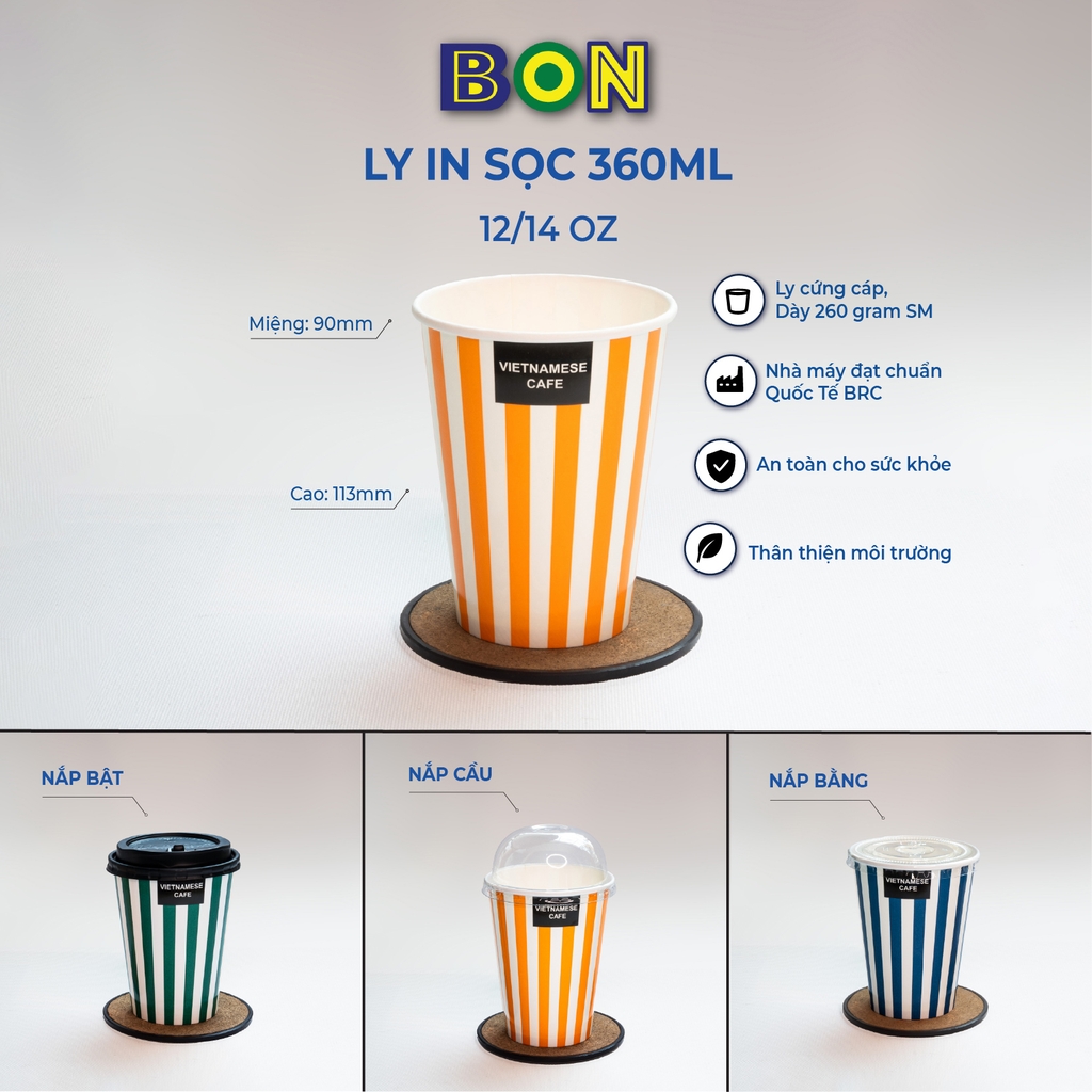 LỐC 50 LY GIẤY IN SỌC - 360ML (12 / 14 OZ)